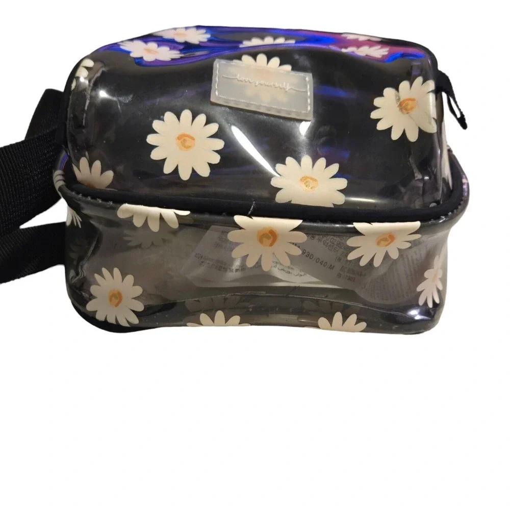 Zara Clear Smokey Boho Daisy Print Dark Romance See Thru Crossbody Bag Purse‎